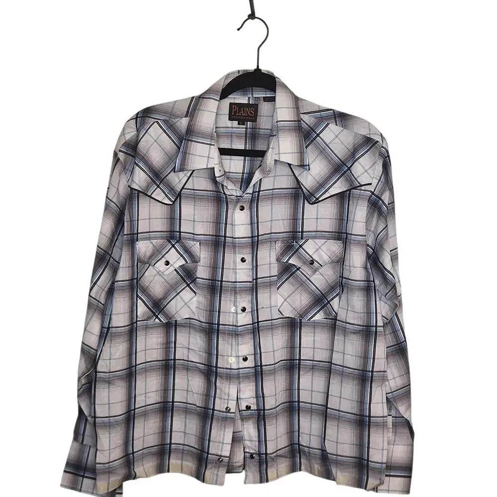 Rockabilly Plains Western Wear Pearl Snap Shirt Mens L Plaid Rodeo Cowboy Ranch